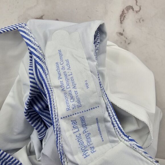 J Crew Swim 12 Blue One Piece Shoulder Ruched Bikini Full Coverage Seersucker - Picture 8 of 9